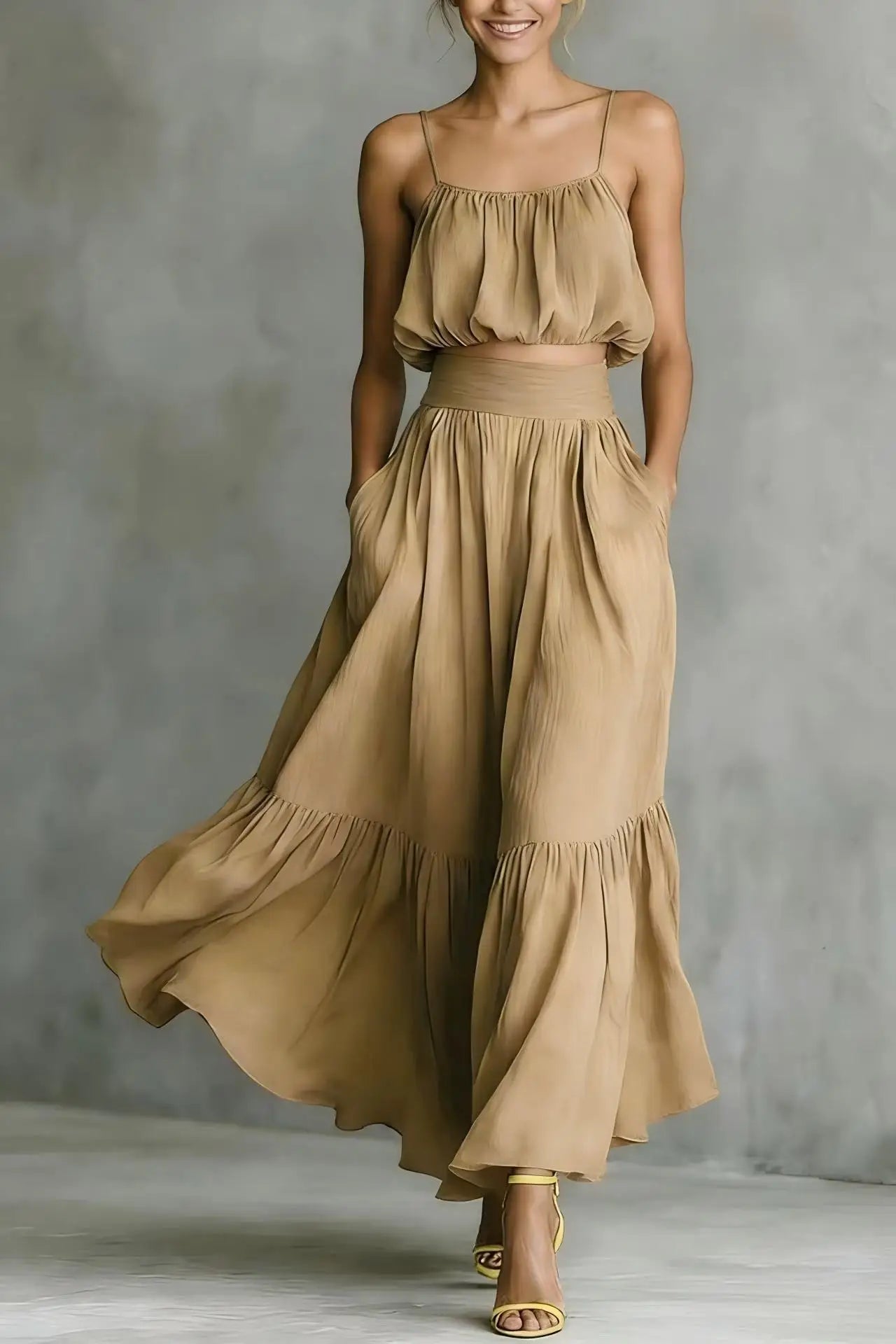 Elora Flowy Crop Top Skirt Set