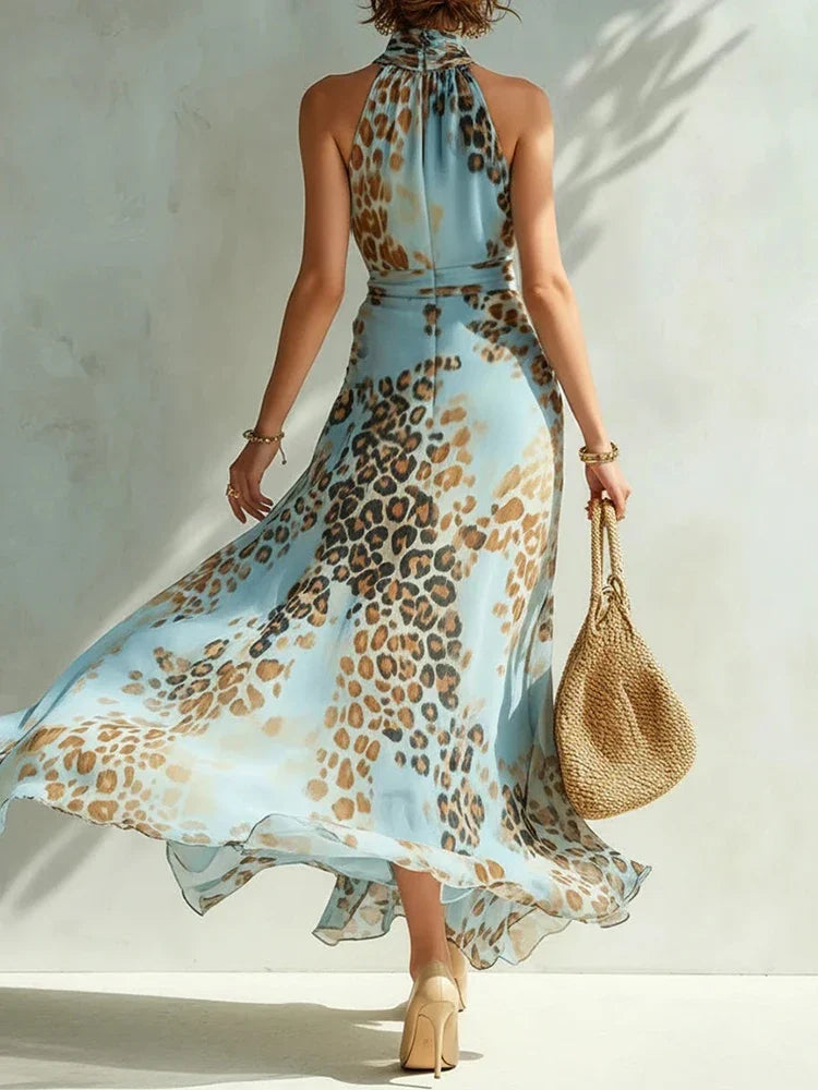 Rafia Leopard Print Maxi Dress