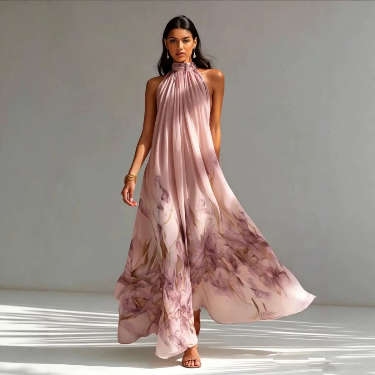 Yasmine Printed Halter Maxi Dress