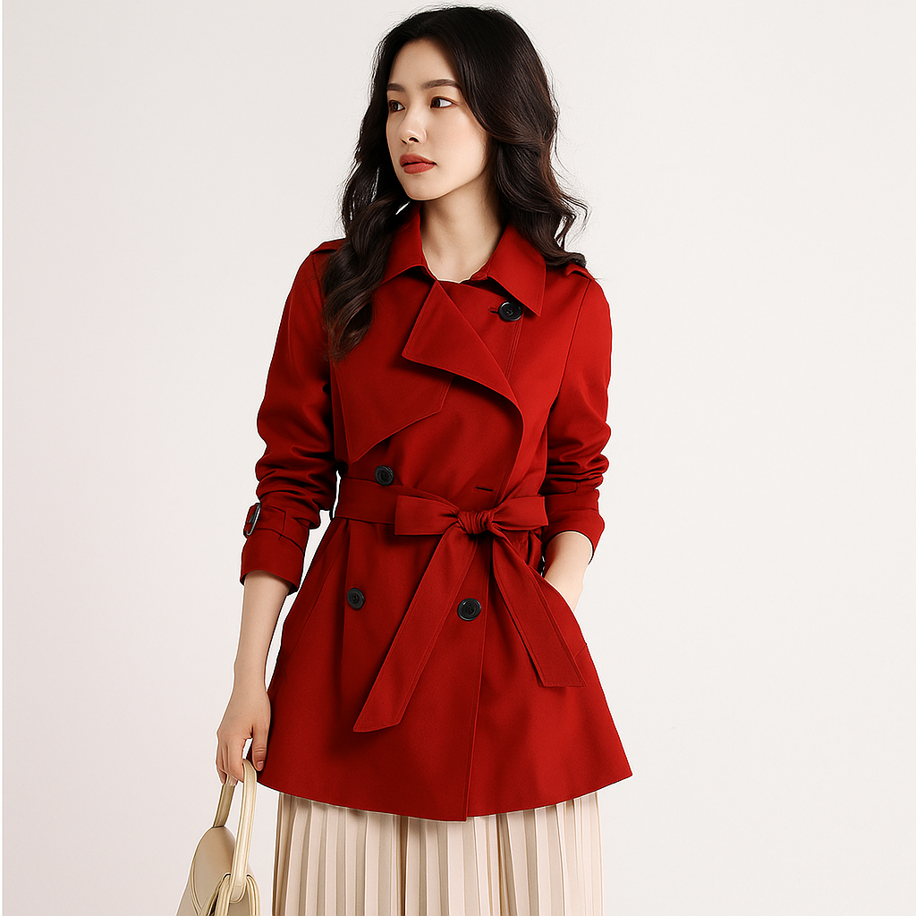 Marinda Women Elegant Belted Trench Coat