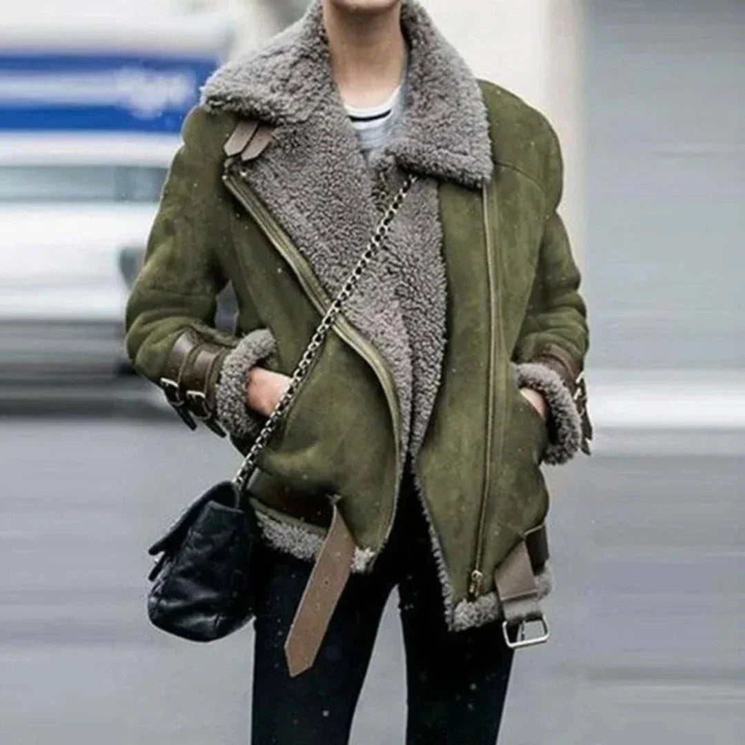 Kylie Women Shearling-Lined Suede Aviator Jacket