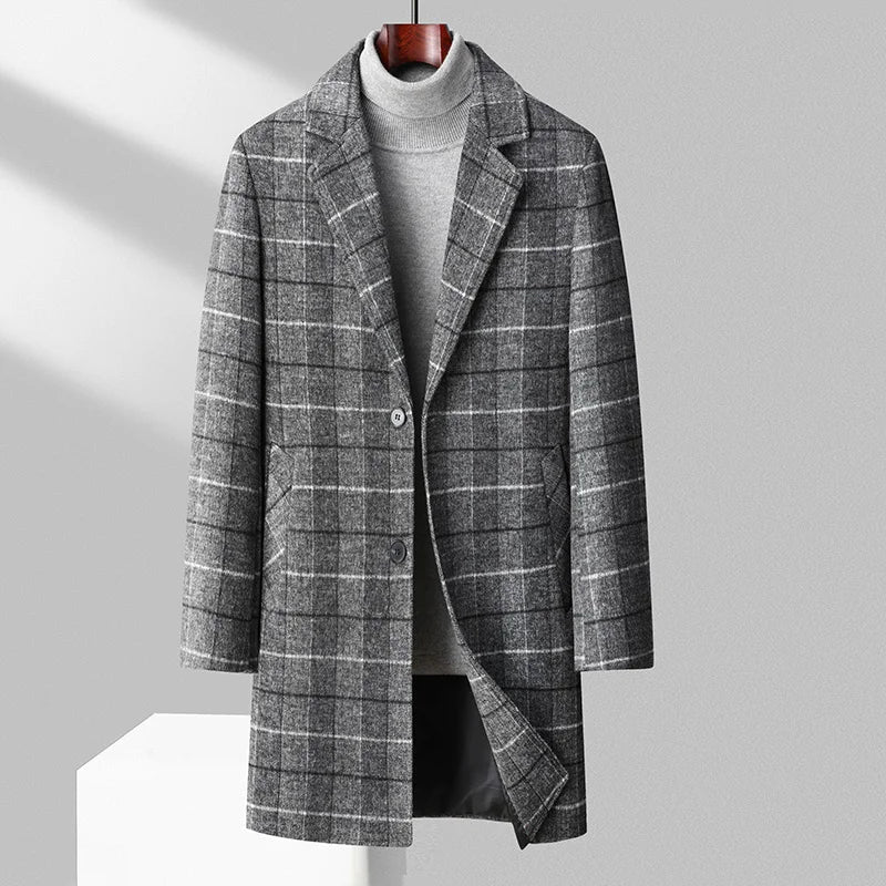 Alfred Men's Brushed Wool Plaid Overcoat