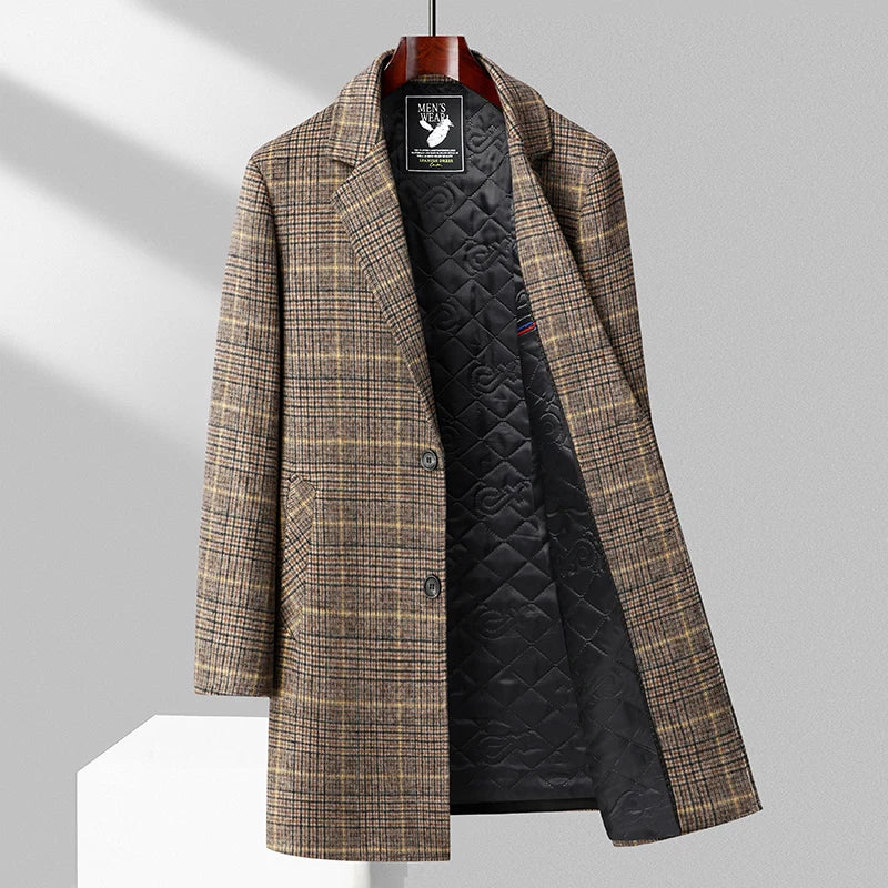 Alfred Men's Brushed Wool Plaid Overcoat