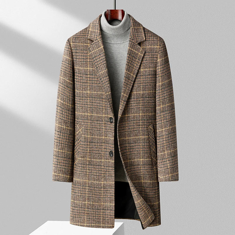 Alfred Men's Brushed Wool Plaid Overcoat
