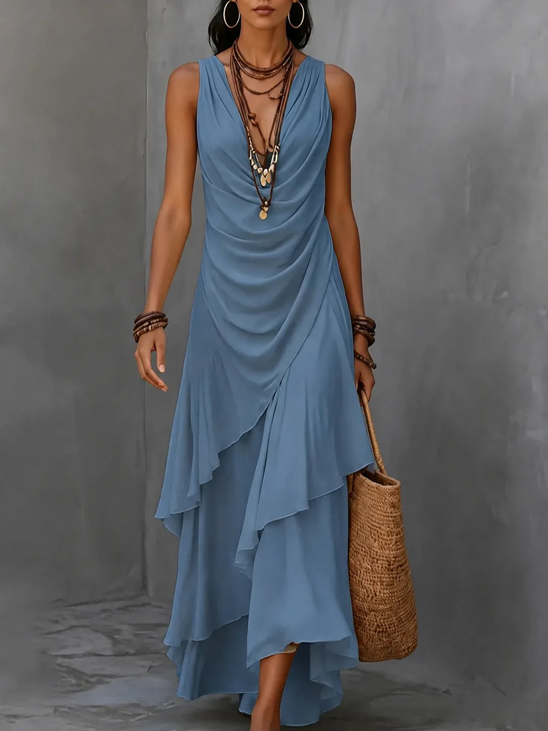 Lauren Bohemian Ruffle Maxi Dress