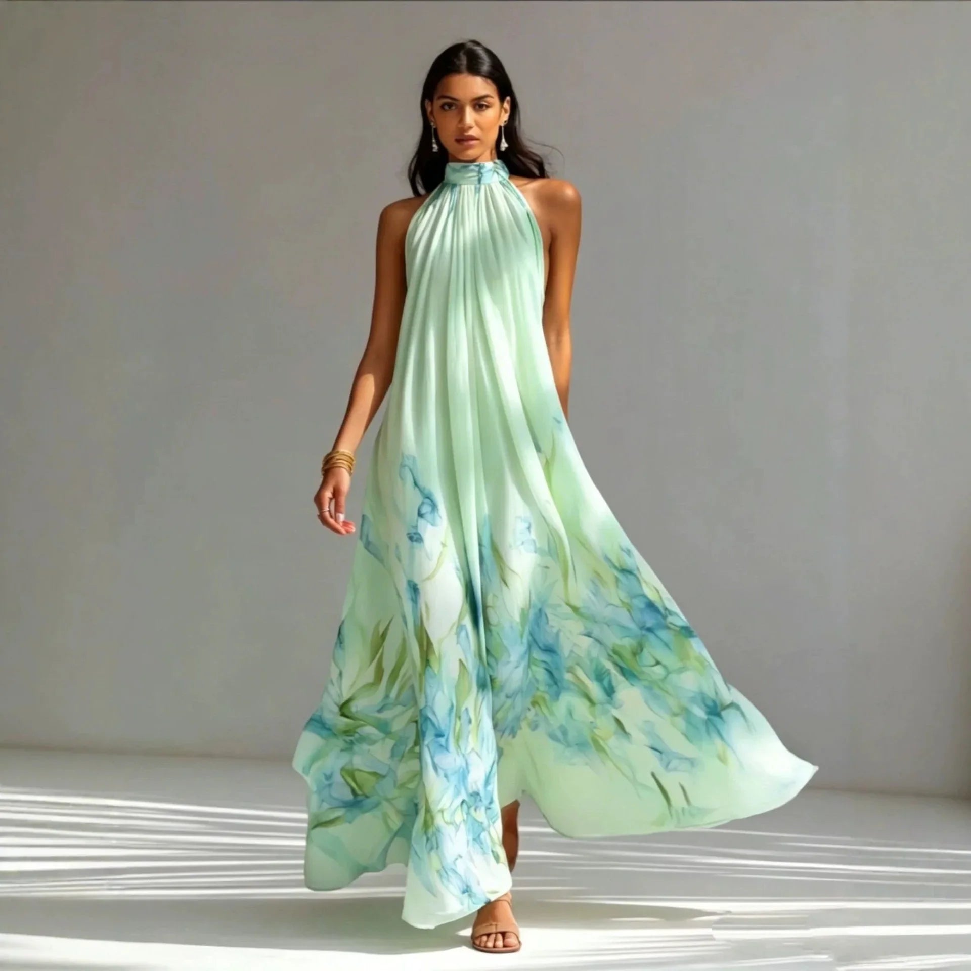 Yasmine Printed Halter Maxi Dress