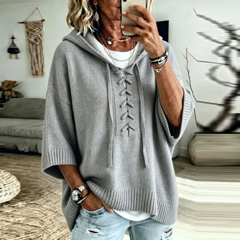 Genna Lace Up Hooded Pullover