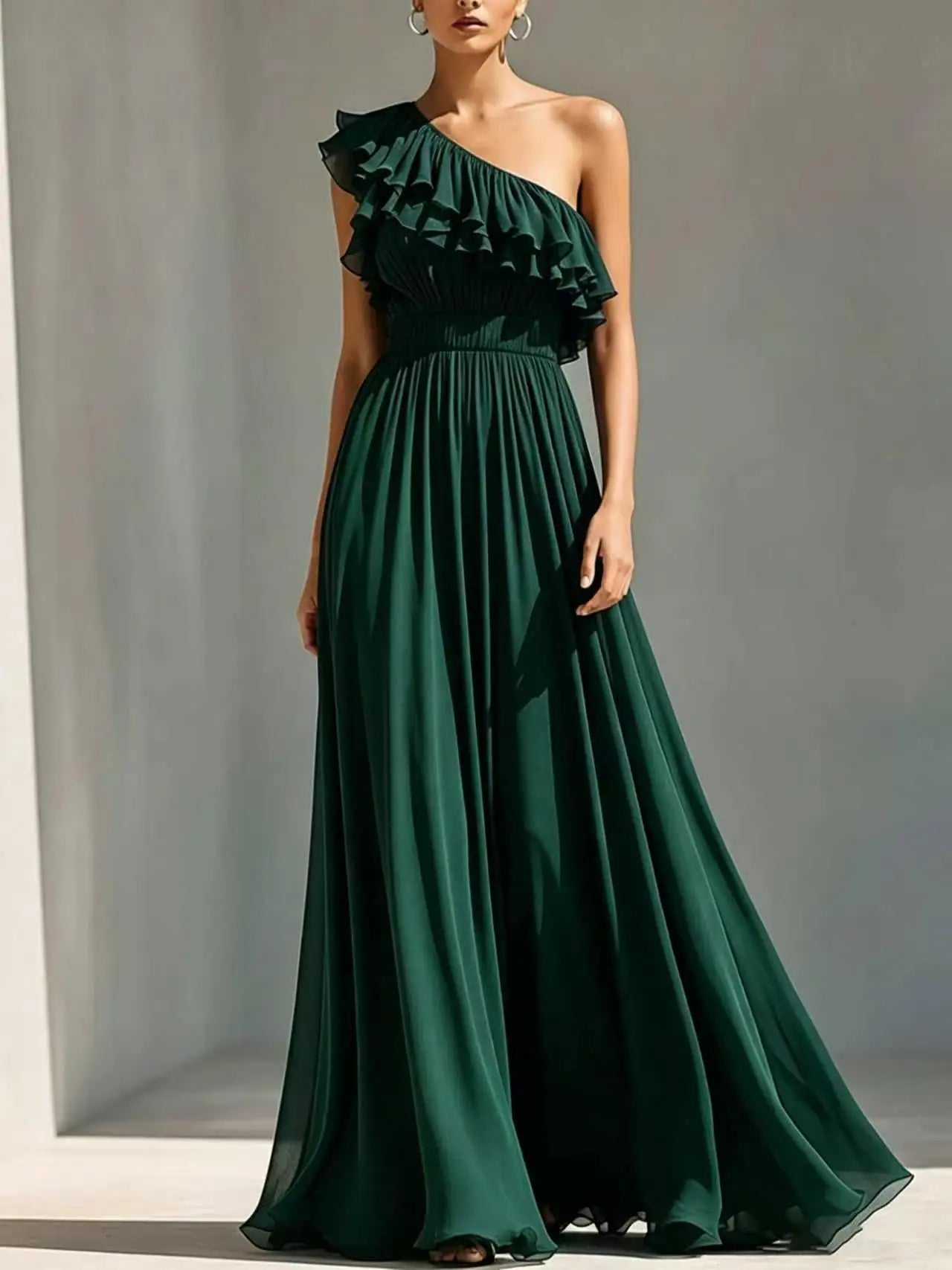 Monroe One Shoulder Pleated Wedding Guest Dress
