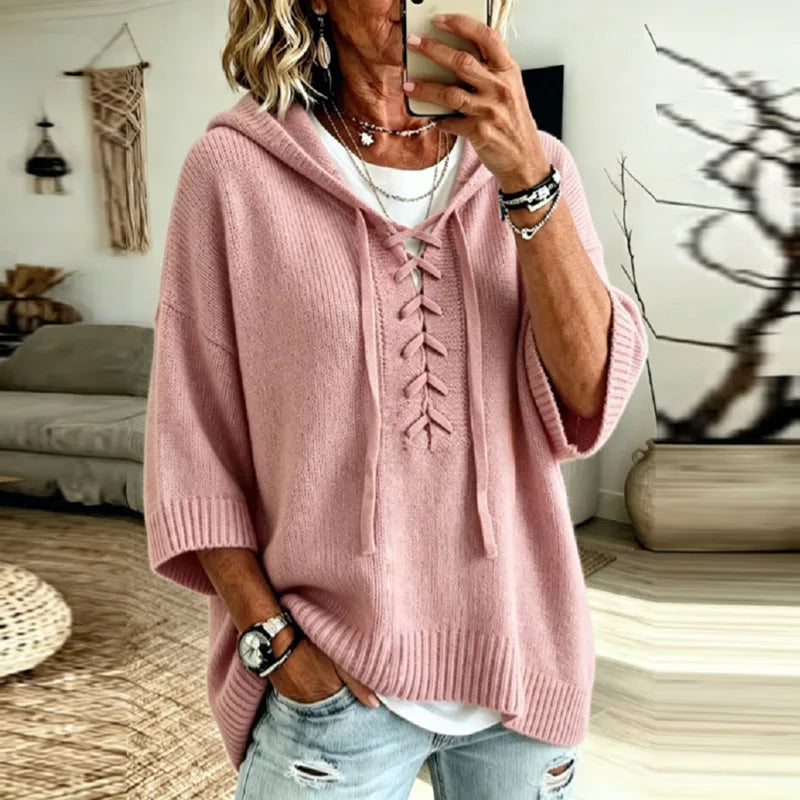Genna Lace Up Hooded Pullover