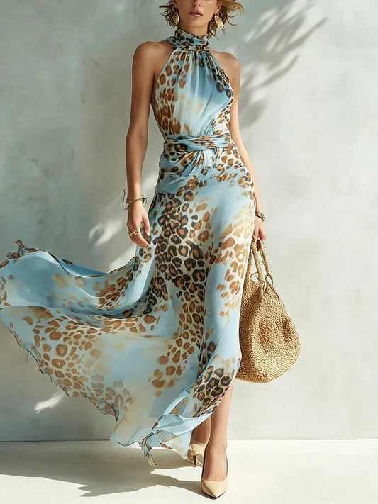 Rafia Leopard Print Maxi Dress
