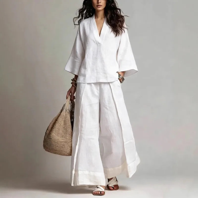 Madison V Neck Linen Set