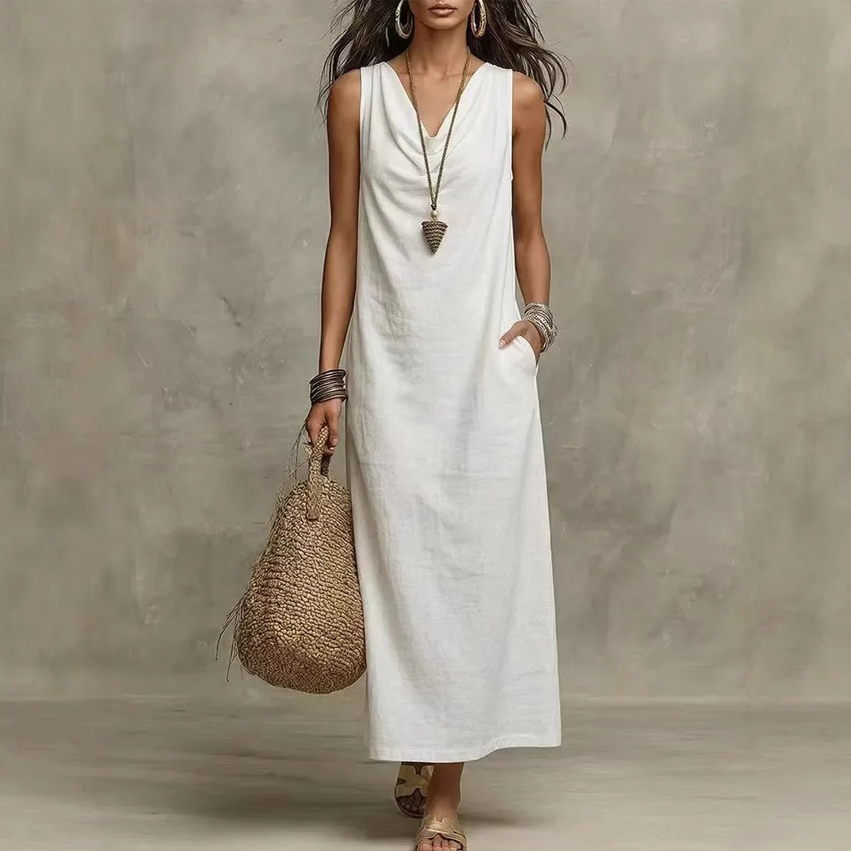 Zaffira Linen Sleeveless Maxi Dress