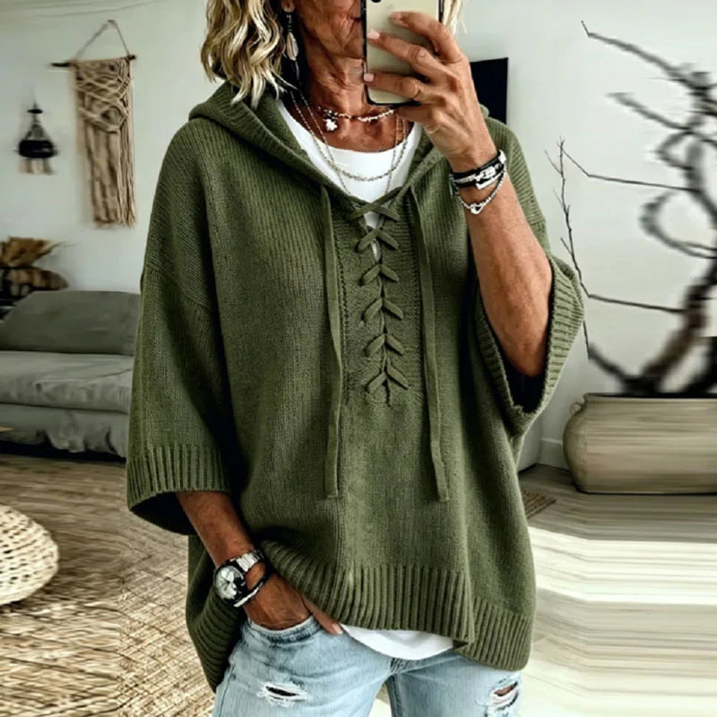 Genna Lace Up Hooded Pullover