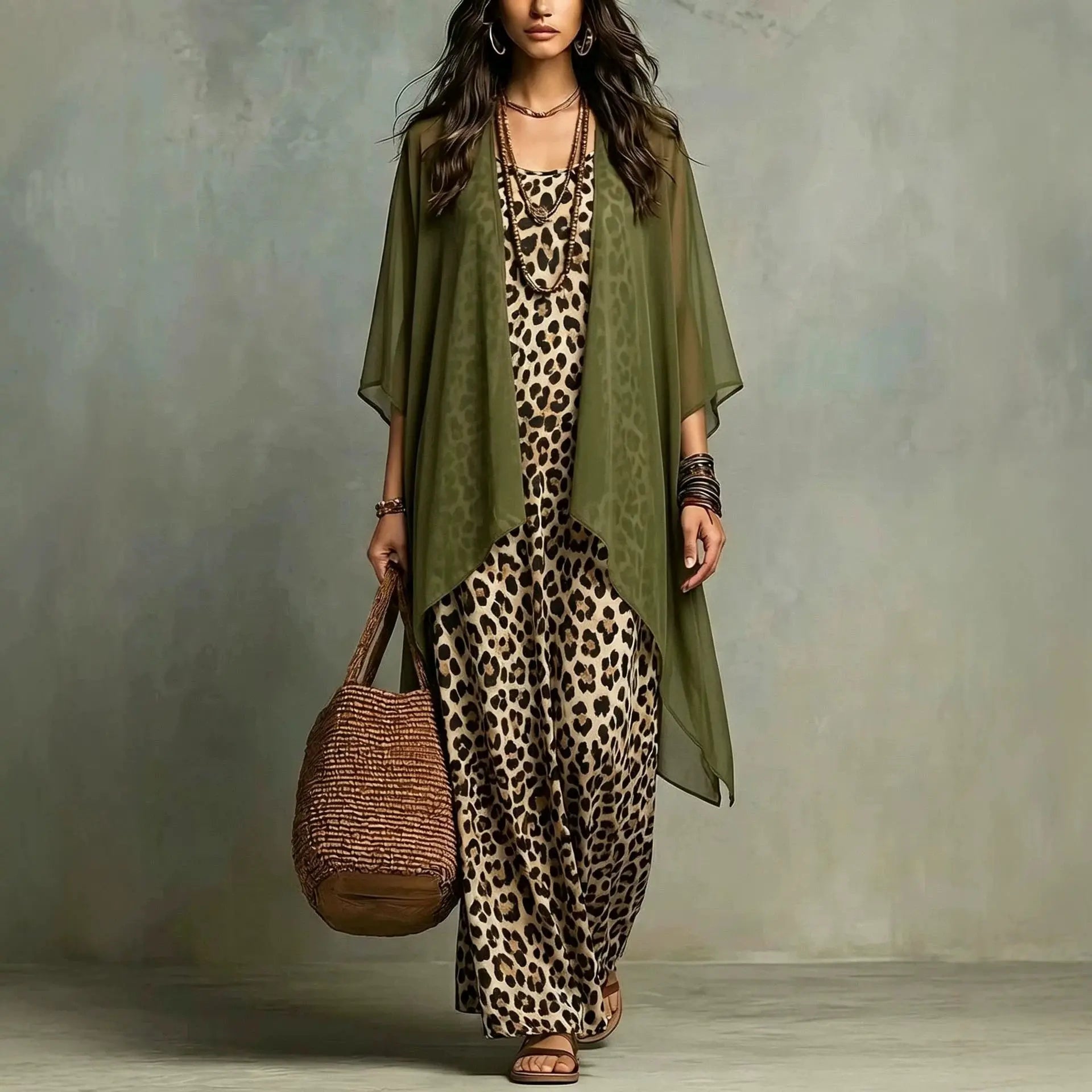 Selene Leopard Print Maxi Dress Set