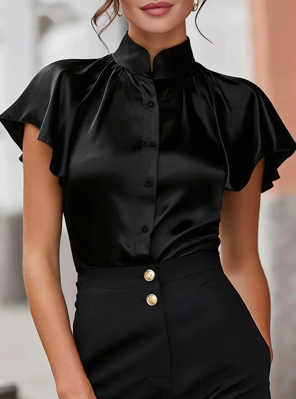 Juliana Satin Ruffle Blouse