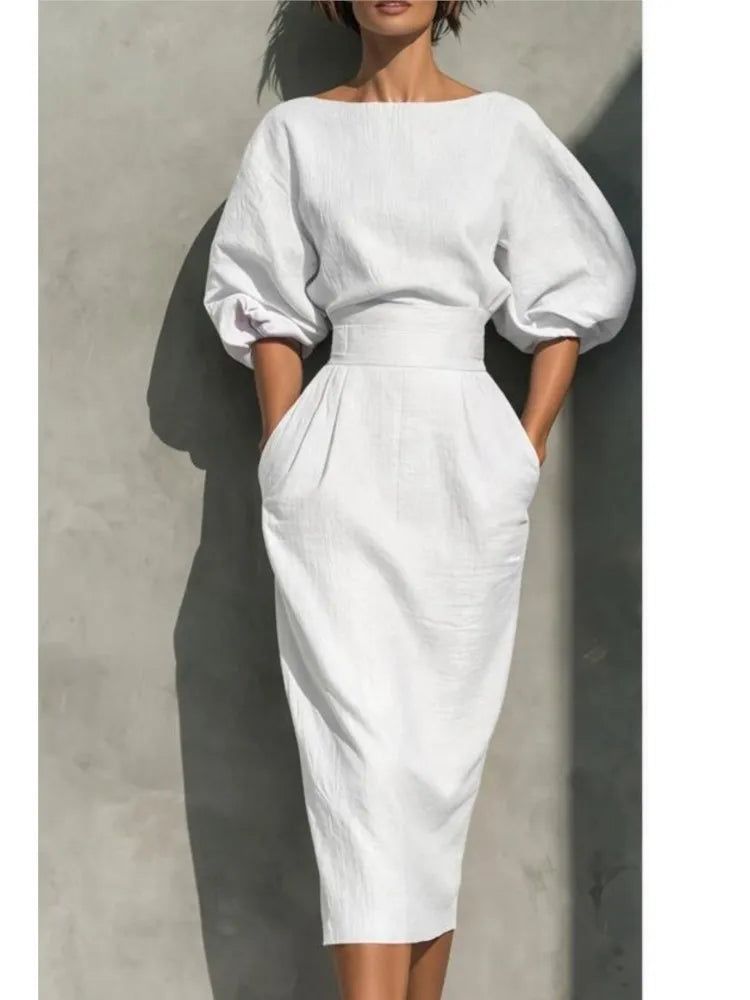 Olivia Elegant Linen Midi Dress