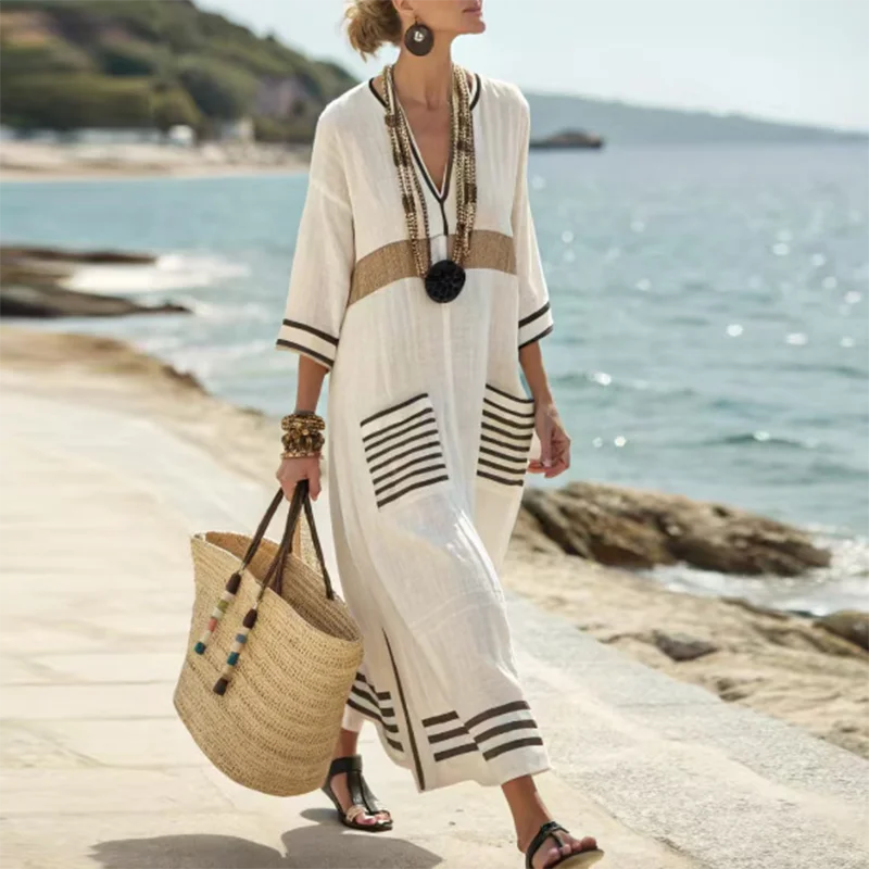 Zeloria Striped Kaftan Dress
