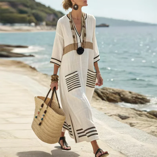 Zeloria Striped Kaftan Dress