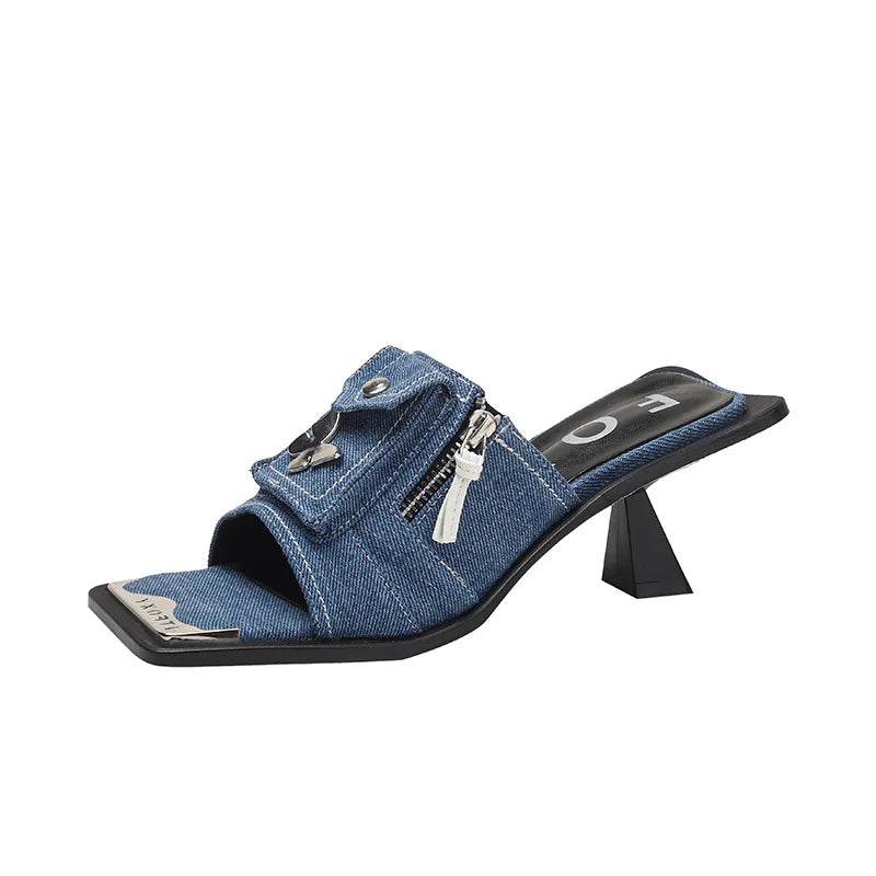 Monica Denim Open Toe Heels