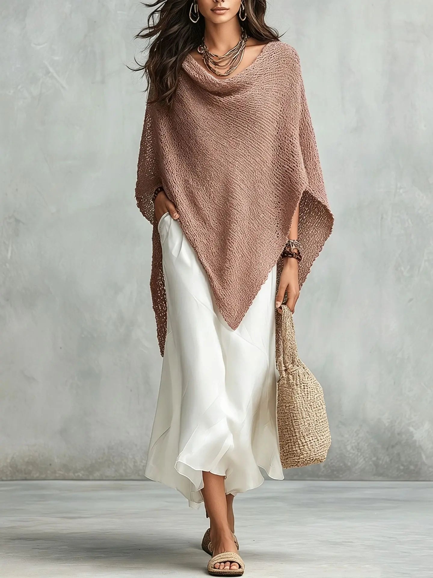 Amara Knit Poncho Maxi Dress Set
