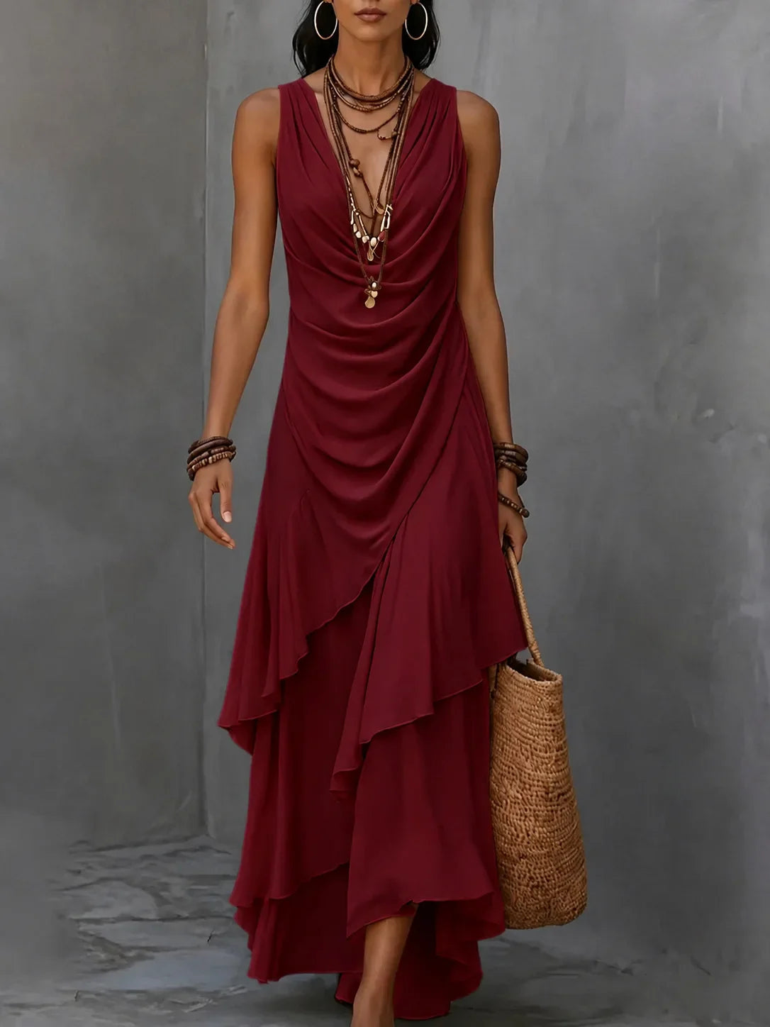 Lauren Bohemian Ruffle Maxi Dress