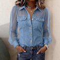 Amelia Sheer Sleeve Denim Blouse