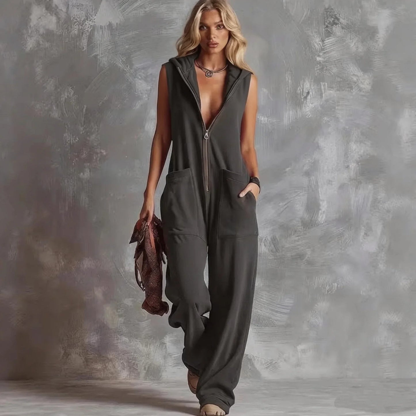 Kareena V Neck Hooded Jumpsuit