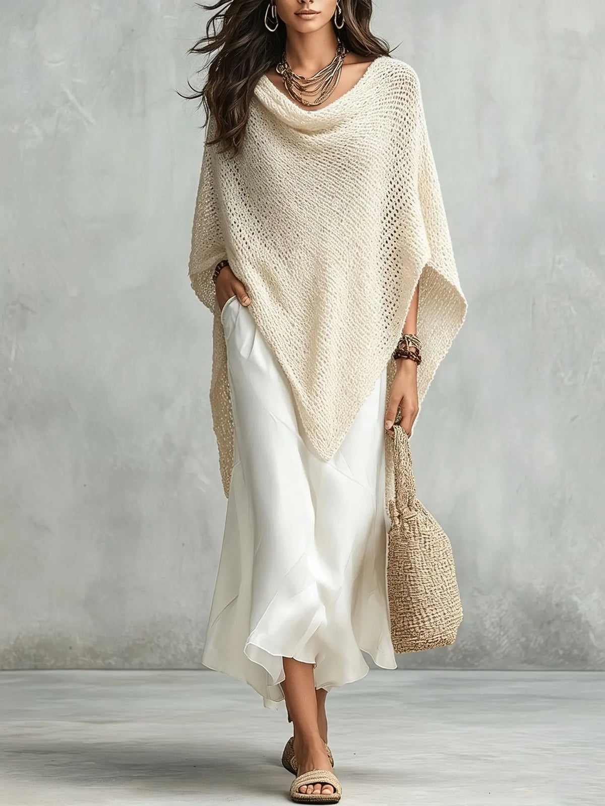 Amara Knit Poncho Maxi Dress Set
