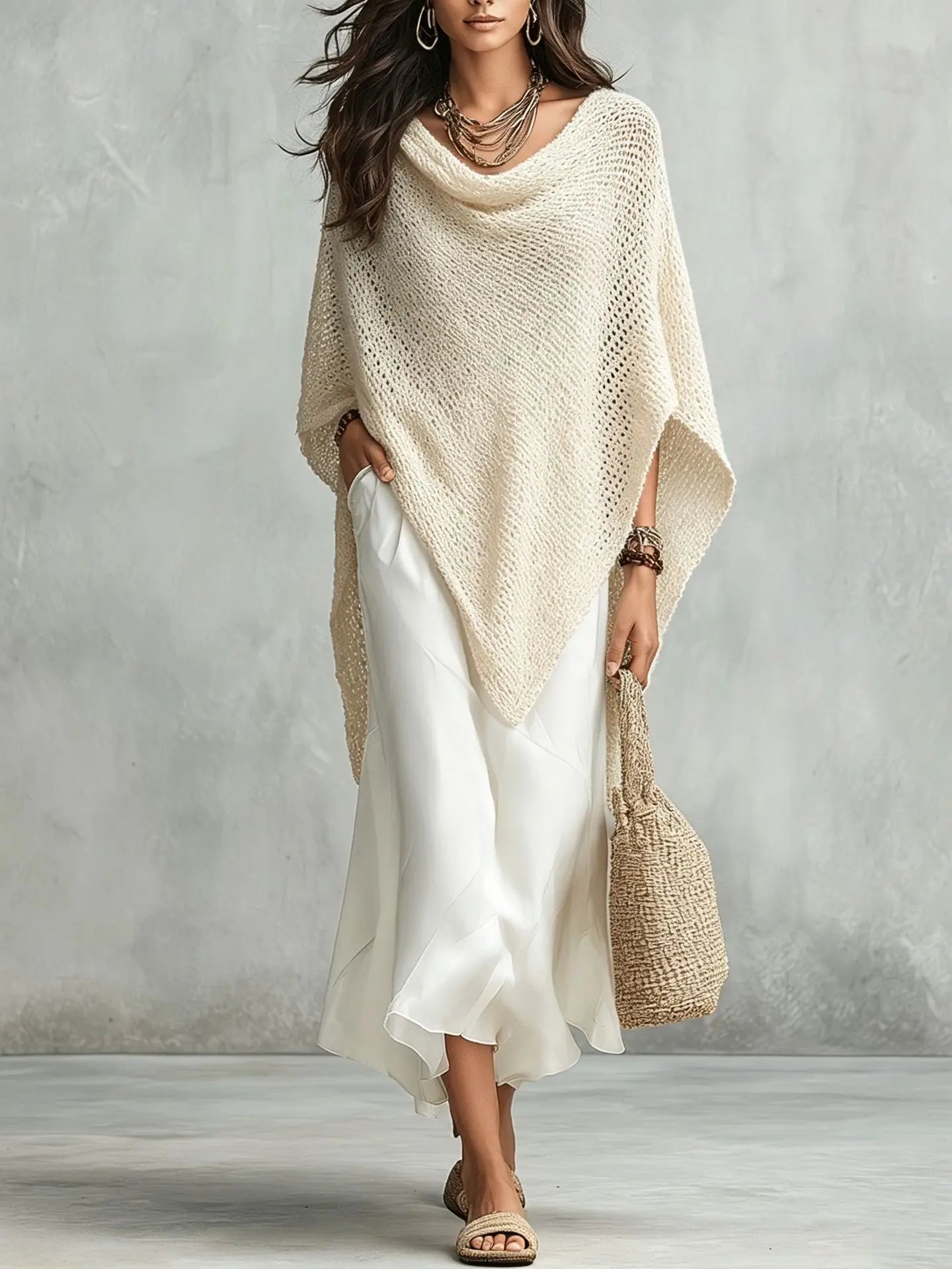 Amara Knit Poncho Maxi Dress Set