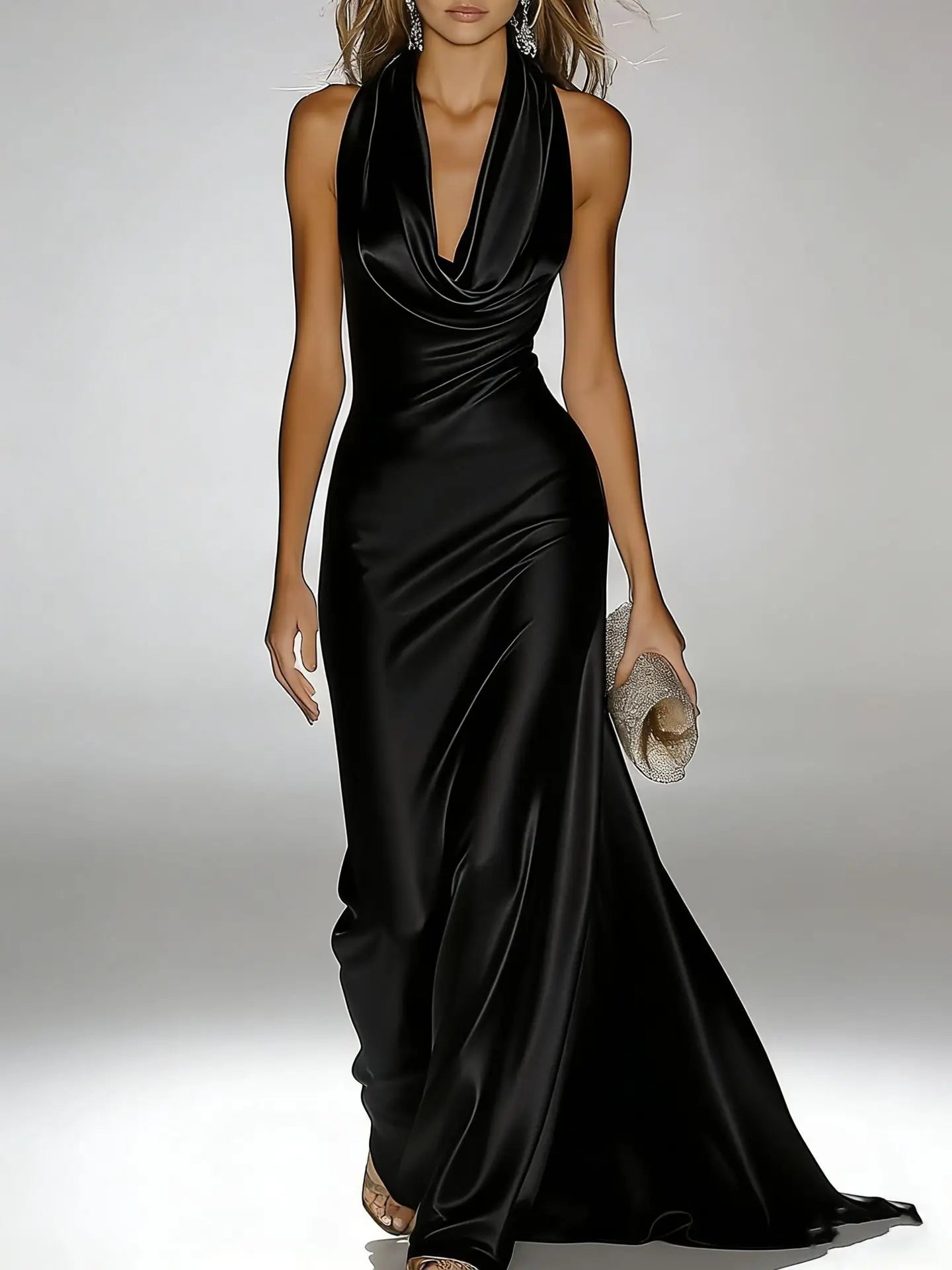 Victoria Satin Halter Maxi Dress