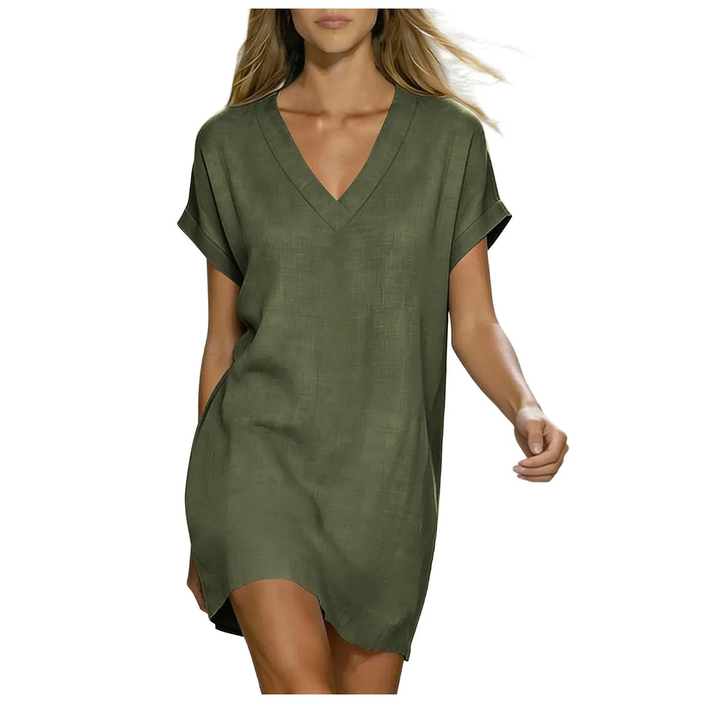 Margus V Neck Linen Shirt Dress