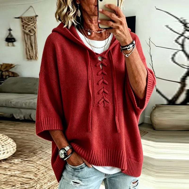 Genna Lace Up Hooded Pullover