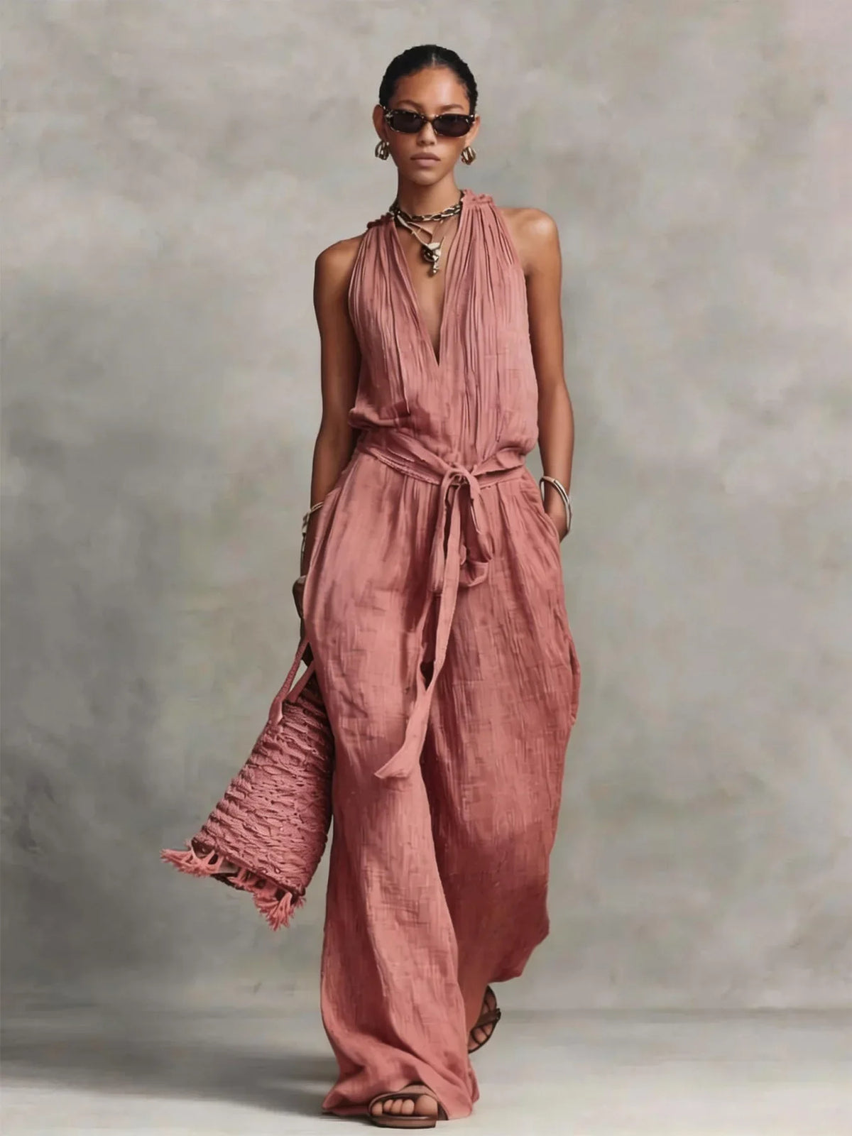 Carter Front Tie Wide Leg Jumpsuit