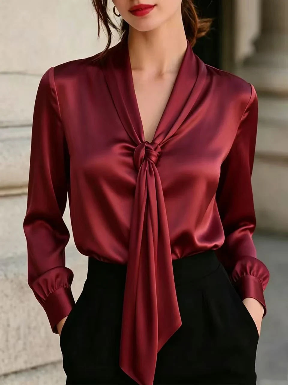 Keona Satin Tie Neck Blouse