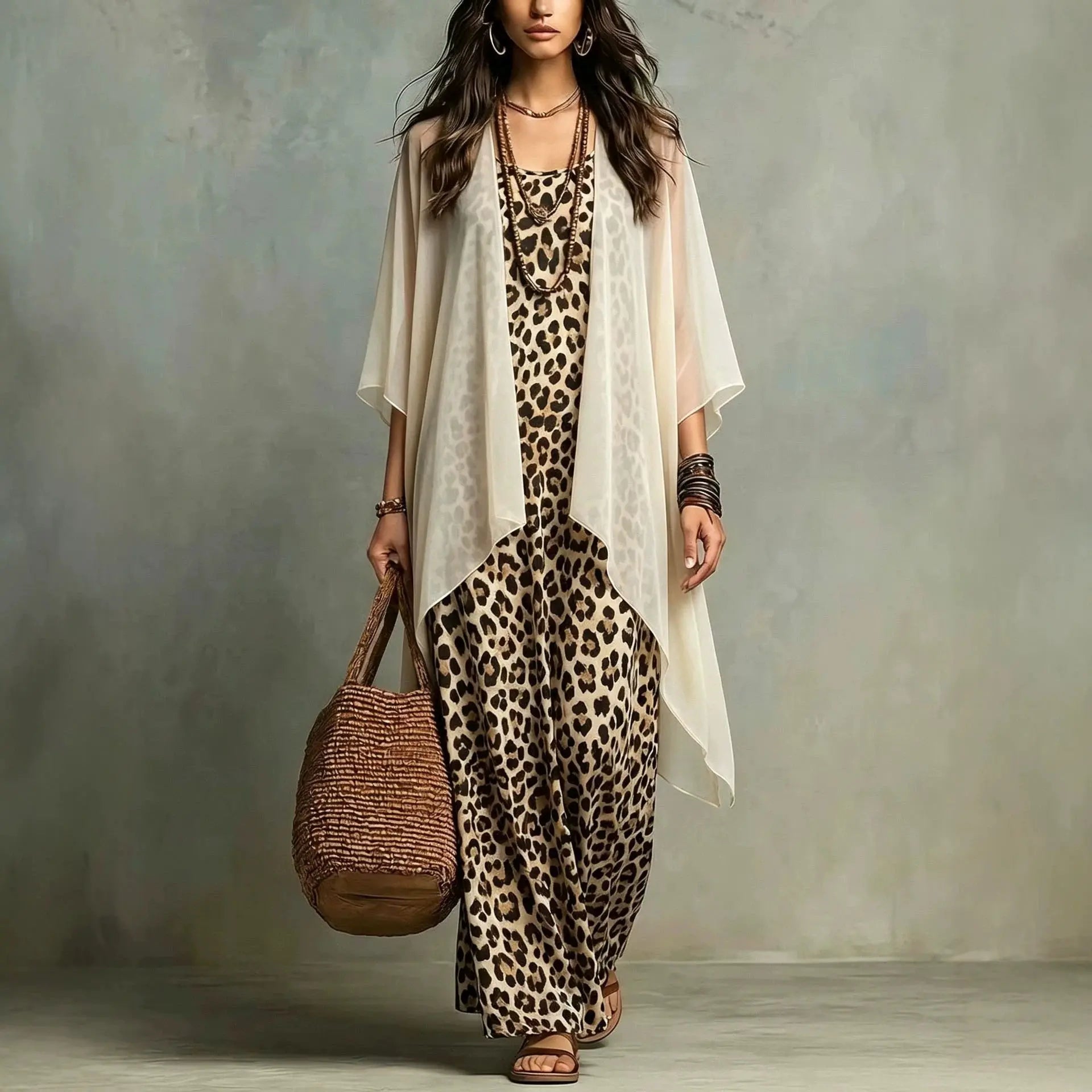 Selene Leopard Print Maxi Dress Set
