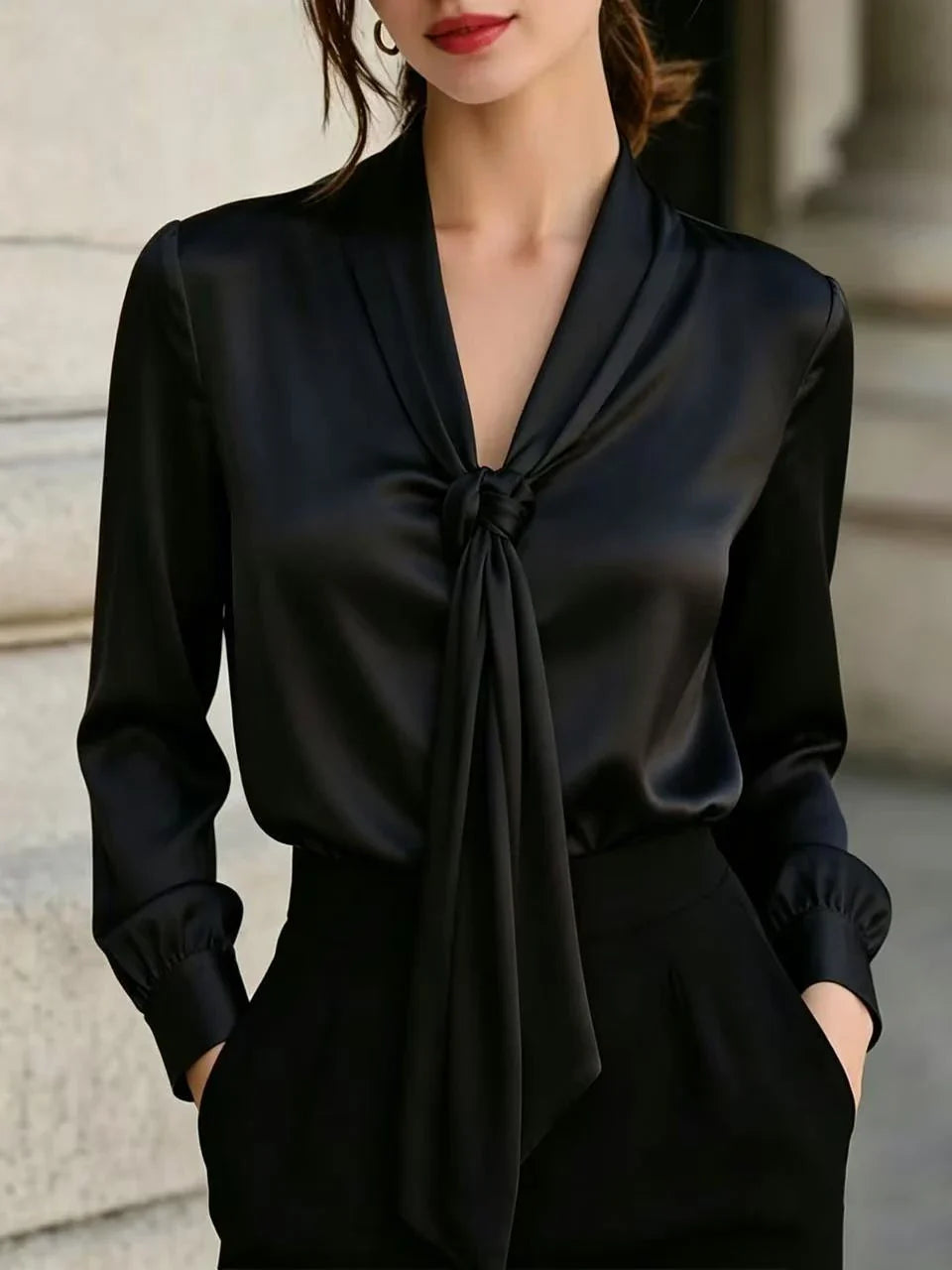 Keona Satin Tie Neck Blouse