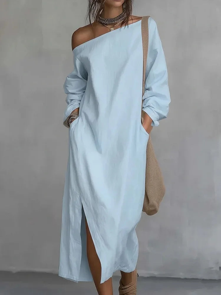 Daisy One Shoulder Linen Maxi Dress