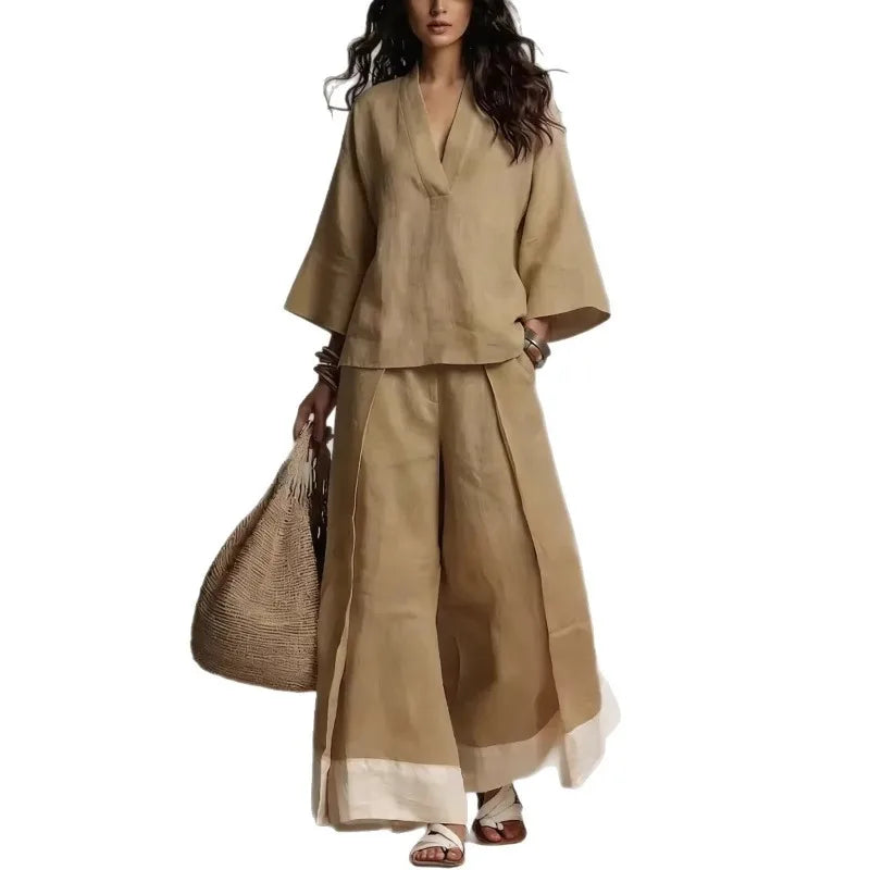 Madison V Neck Linen Set