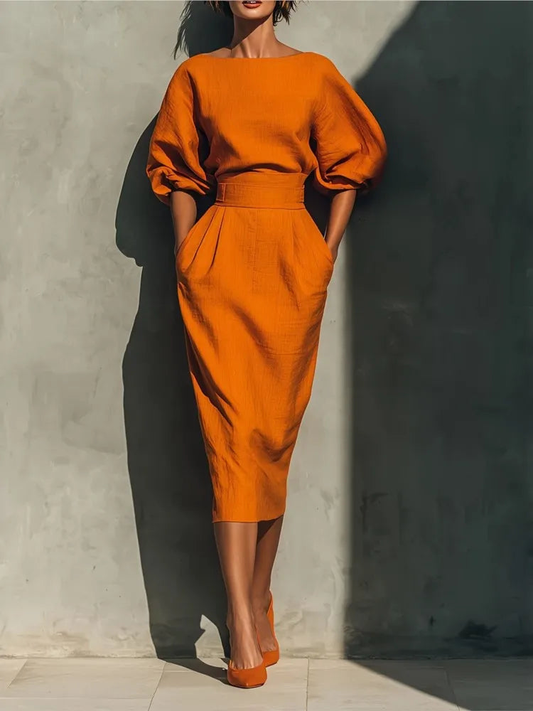 Olivia Elegant Linen Midi Dress