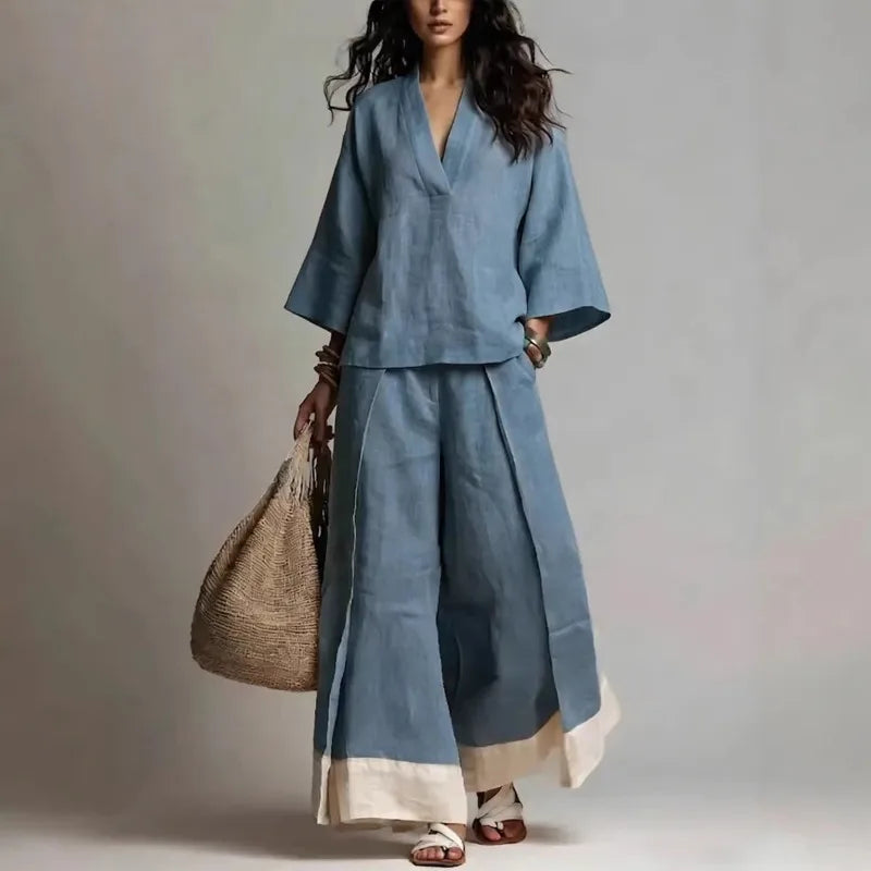 Madison V Neck Linen Set