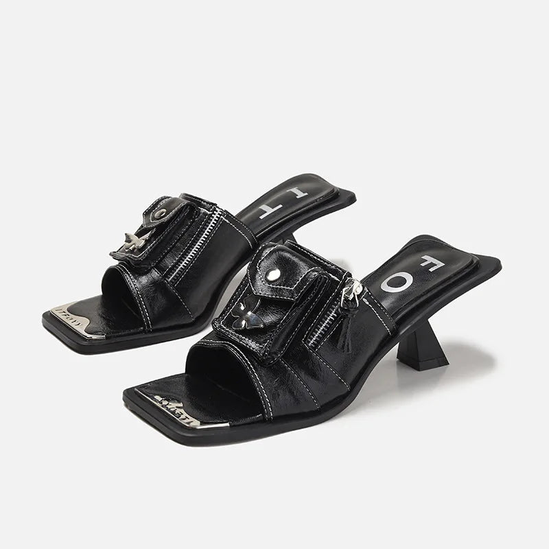 Monica Denim Open Toe Heels