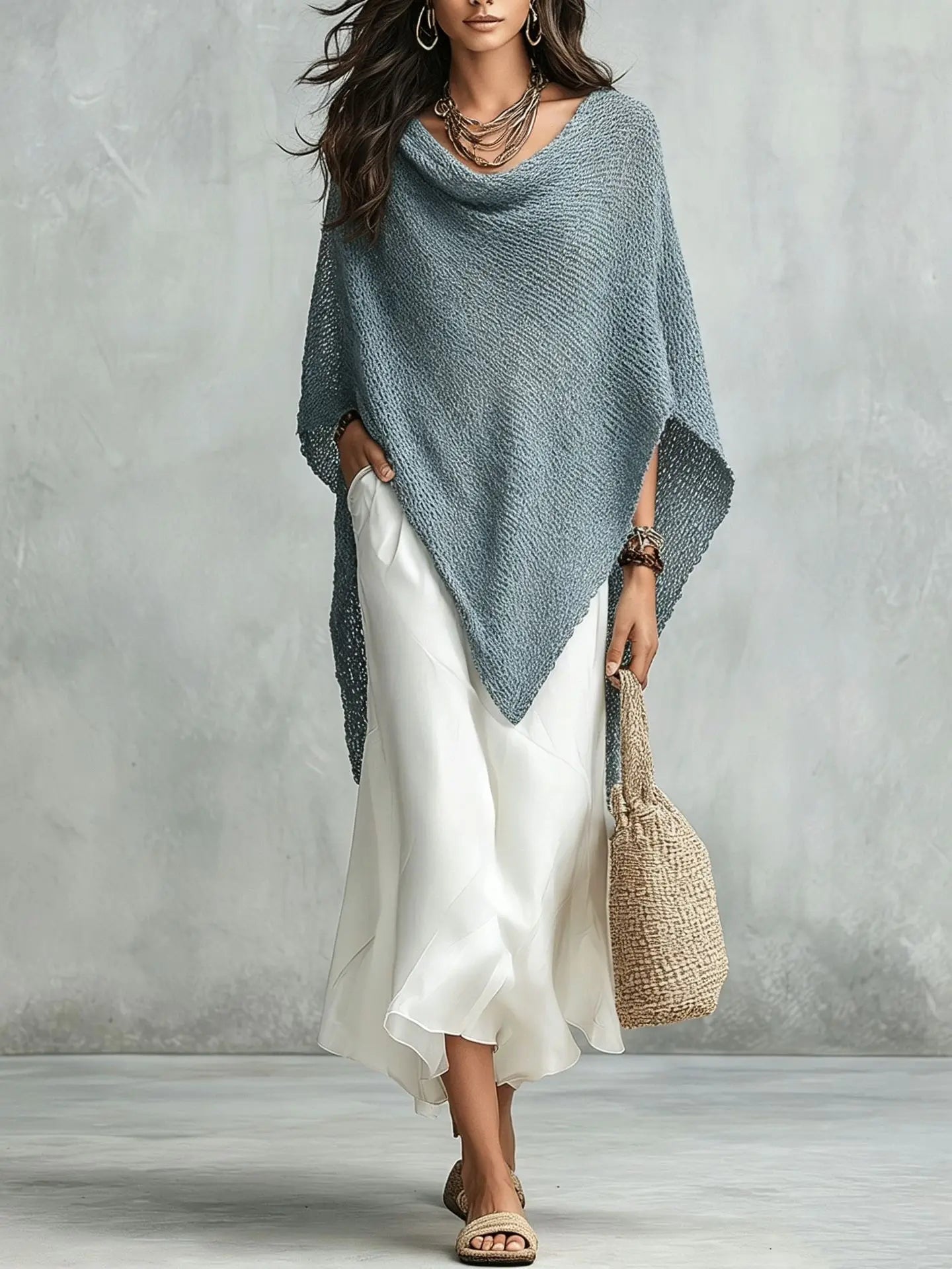 Amara Knit Poncho Maxi Dress Set