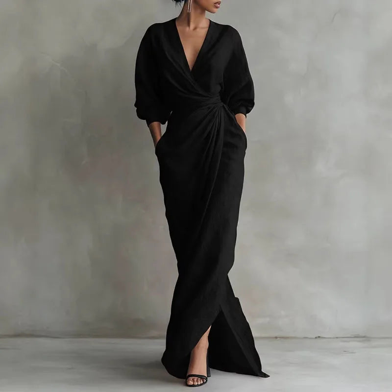 Paige V Neck Wrap Waist Long Dress