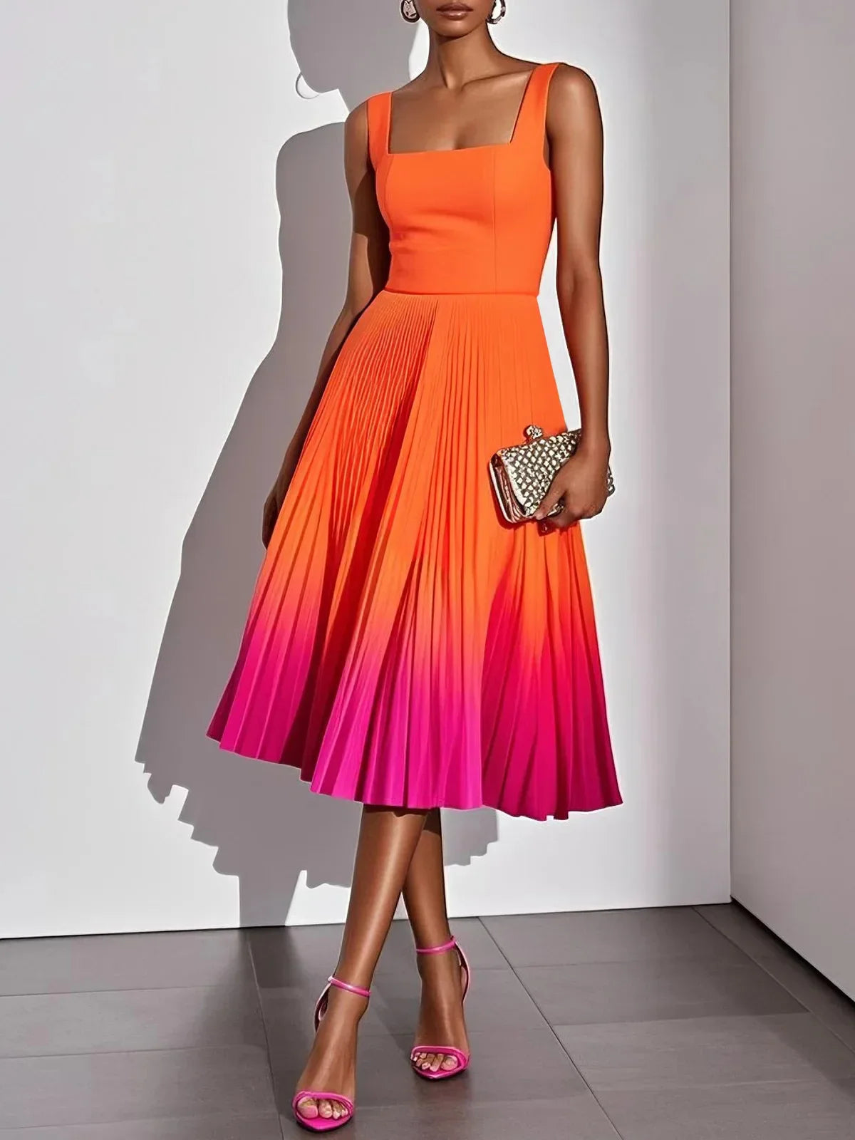 Tindra Pleated Ombre Party Midi Dress