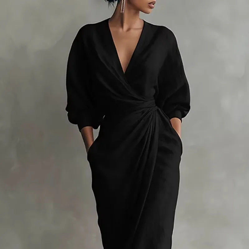 Paige V Neck Wrap Waist Long Dress