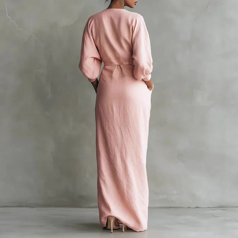 Paige V Neck Wrap Waist Long Dress