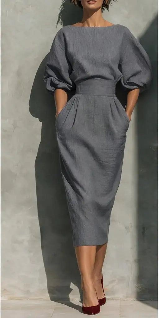 Olivia Elegant Linen Midi Dress