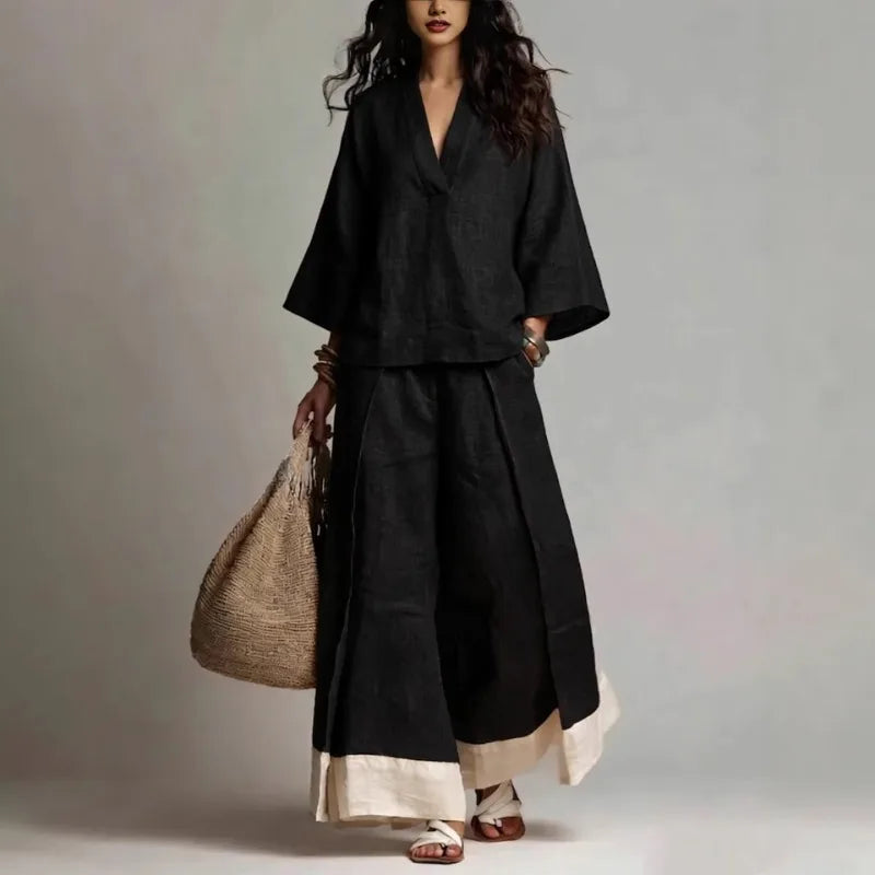 Madison V Neck Linen Set