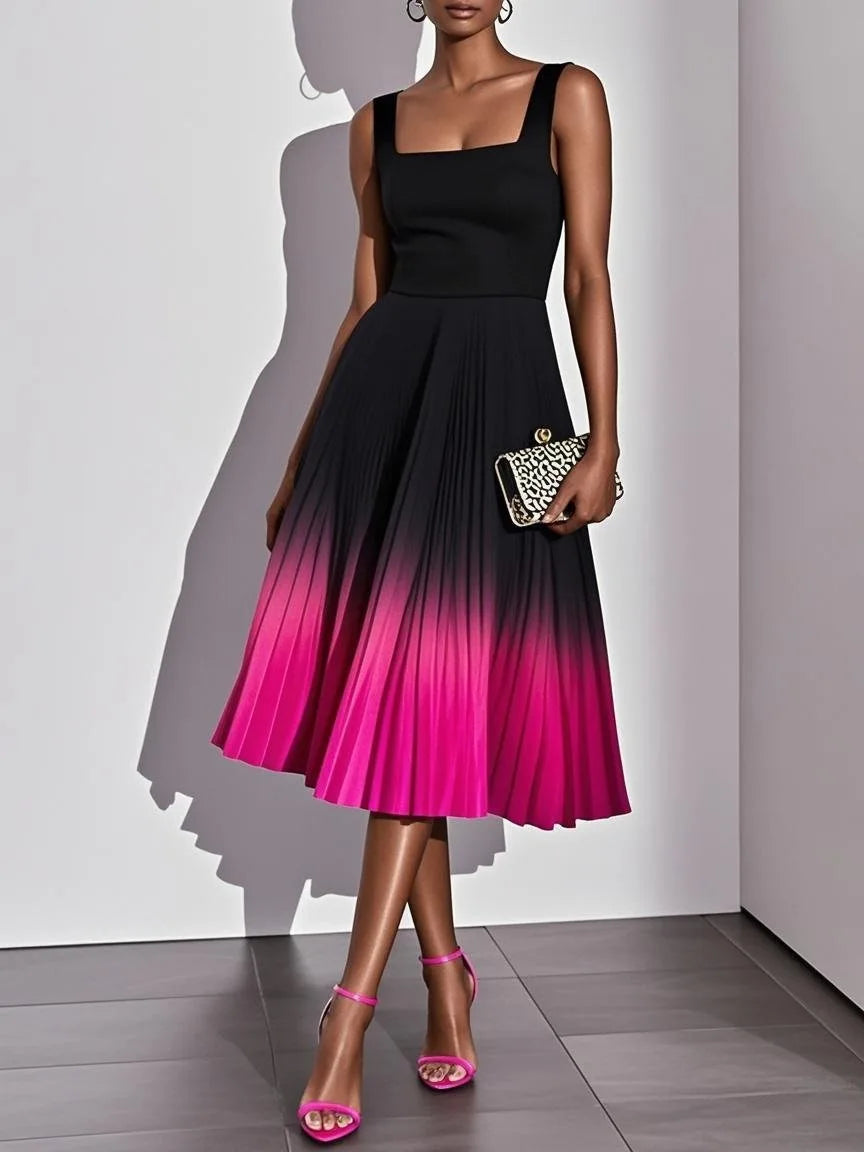 Tindra Pleated Ombre Party Midi Dress