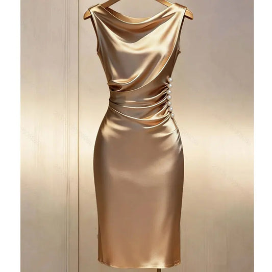 Delaney Draped Satin Midi Dress
